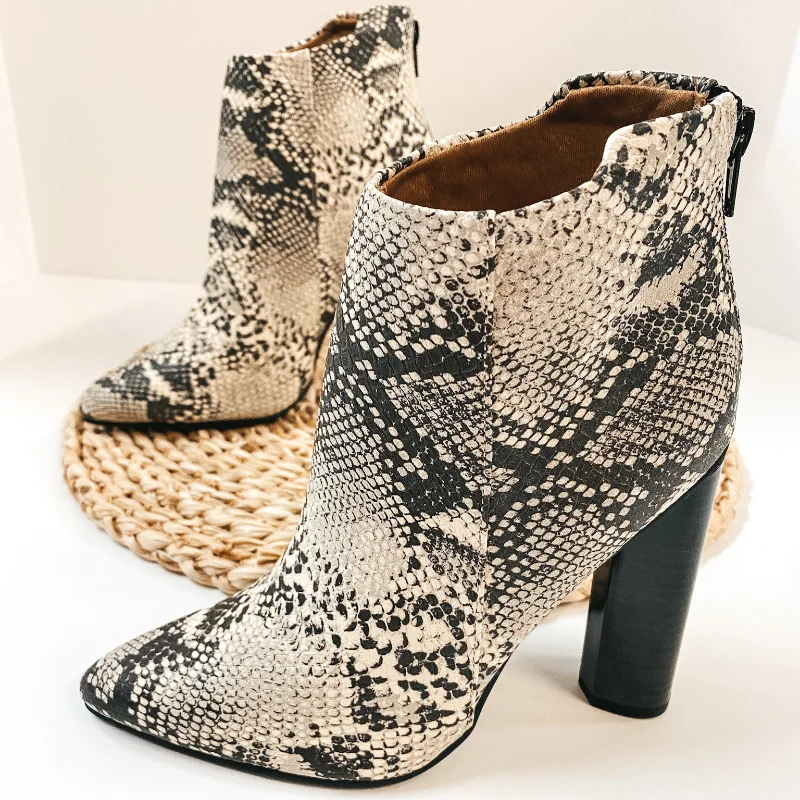 Last Chance Size 6 & 7 | Downtown Dreamer Heeled Ankle Booties in Snake Print