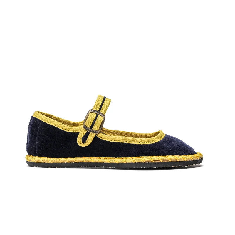 Velvet Contrast Mary Janes In Navy And Marygold