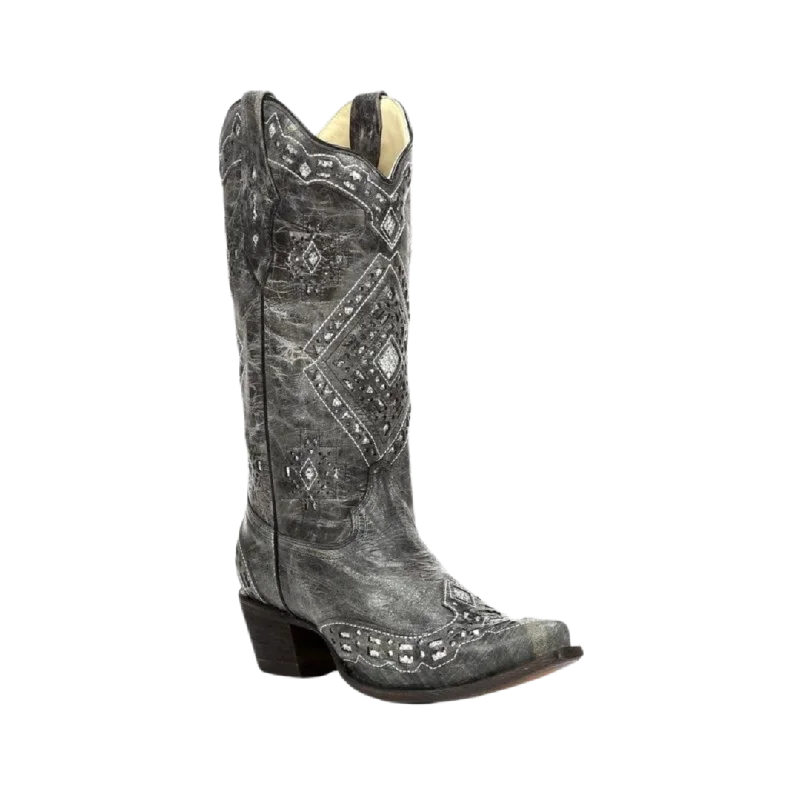 Corral Women's Brandy Glitter Inlay Snip Toe Grey & Silver Boots