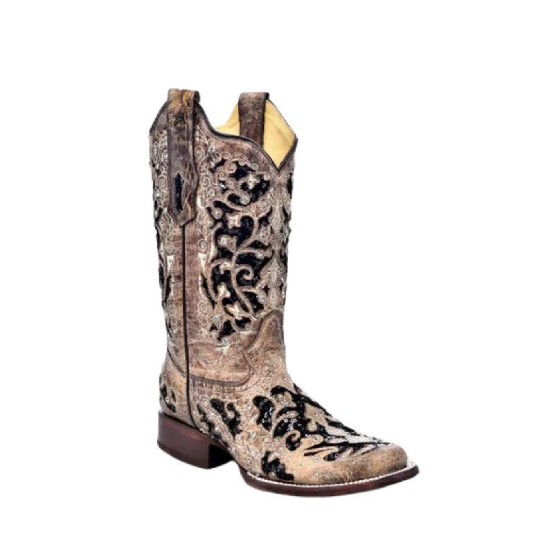 Corral Women's Inlay Flowered Embroidery & Studs Brown Boots