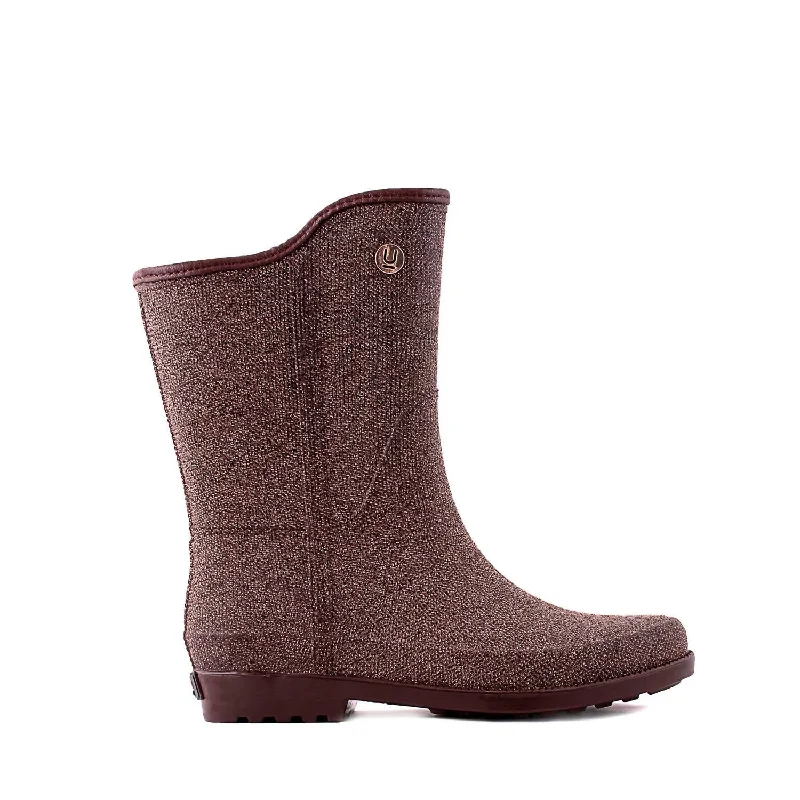 Fabric Touch Rain Boots In Brown