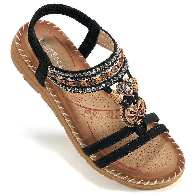 Harence Flat Sandals Women Dressy Summer Sandals Open Toe Rhinestone