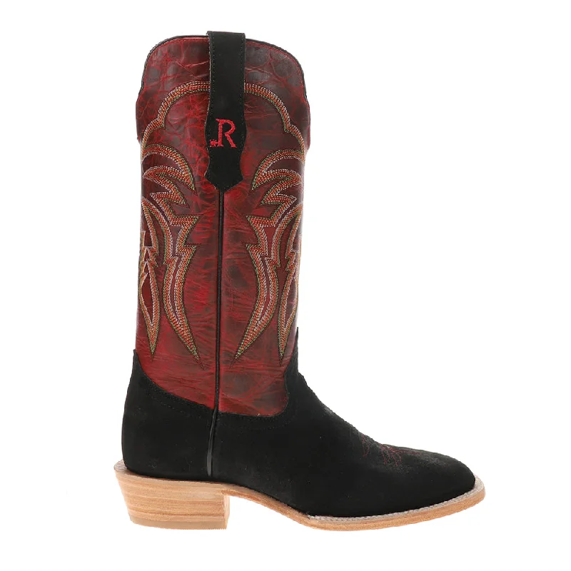 Roughout Wide Embroidered Square Toe Cowboy Boots