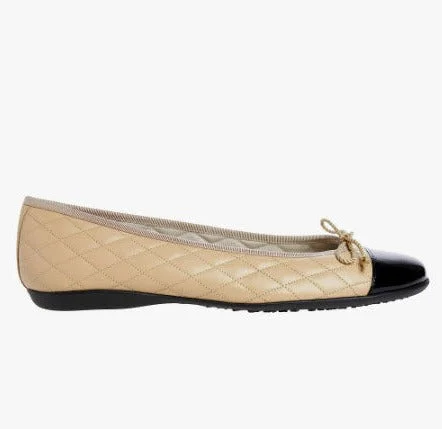 The Quilted Cap Toe Ballet in Beige Black