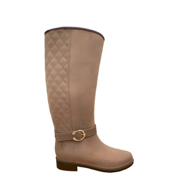 Waterproof Tall Riding Boots In Dark Beige