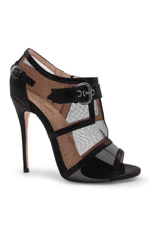 Mesh Open Toe Stiletto Bootie with Buckle