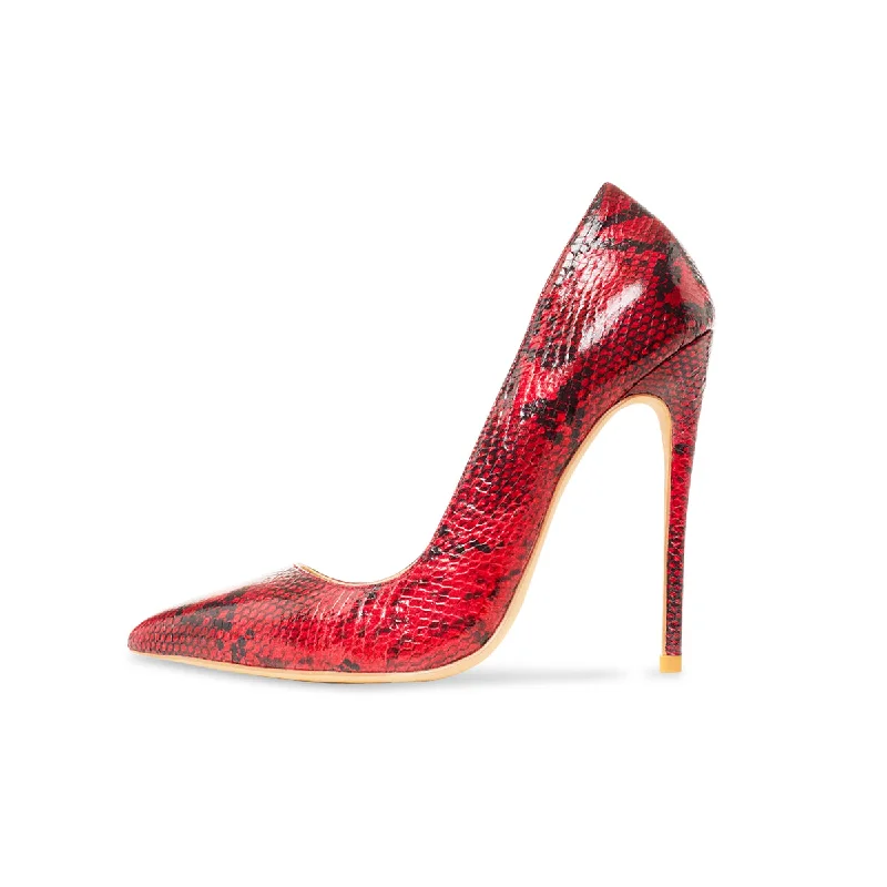 Gloria Red Vegan Snake Pumps